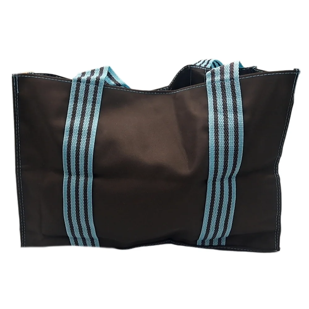 Brown Tote Bag w/ Blue Striped Handles